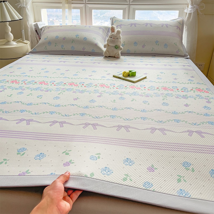 91家纺网 家纺一手货源 找家纺 宜派家纺 2026新款夏季花卉冰丝凉席床笠凉感值过0.21单件夏天冰豆豆A类可机洗学生宿舍空调软席 田园之家-床席