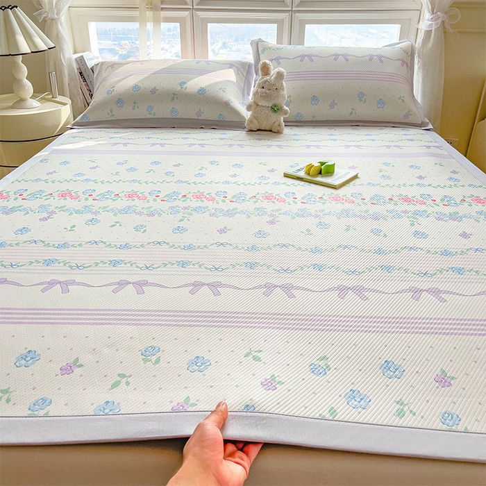 91家纺网 家纺一手货源 找家纺 宜派家纺 2026新款夏季花卉冰丝凉席床笠凉感值过0.21单件夏天冰豆豆A类可机洗学生宿舍空调软席 田园之家-床席