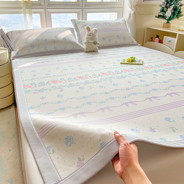 91家纺网 家纺一手货源 找家纺 宜派家纺 2026新款夏季花卉冰丝凉席床笠凉感值过0.21单件夏天冰豆豆A类可机洗学生宿舍空调软席 田园之家-床席