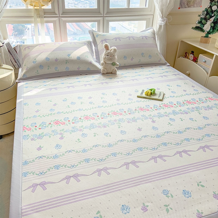 91家纺网 家纺一手货源 找家纺 宜派家纺 2026新款夏季花卉冰丝凉席床笠凉感值过0.21单件夏天冰豆豆A类可机洗学生宿舍空调软席 田园之家-床席