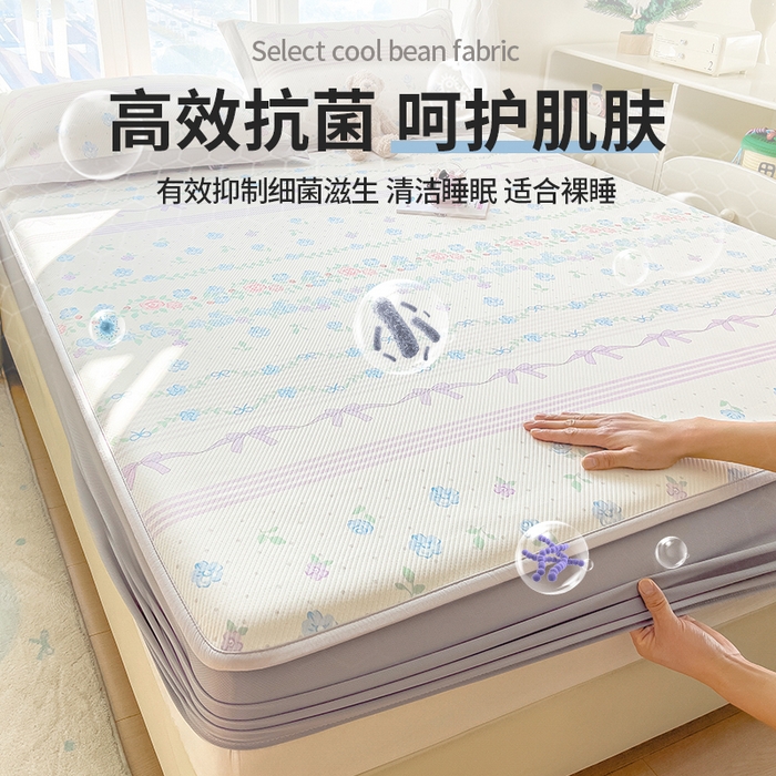 91家纺网 家纺一手货源 找家纺 宜派家纺 2026新款夏季花卉冰丝凉席床笠凉感值过0.21单件夏天冰豆豆A类可机洗学生宿舍空调软席 田园之家-床笠
