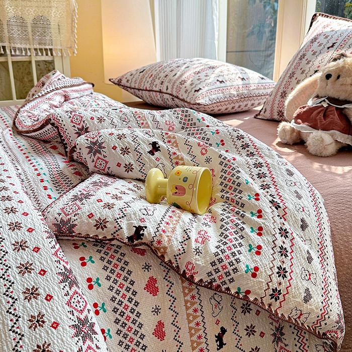 91家纺网 家纺一手货源 找家纺 （总）梵希雅 2026新款A类贝壳秀费尔岛风泡芙棉夏被空调被四件套