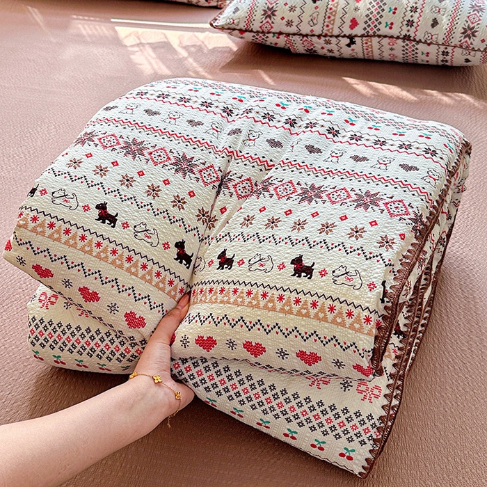 91家纺网 家纺一手货源 找家纺 （总）梵希雅 2026新款A类贝壳秀费尔岛风泡芙棉夏被空调被四件套