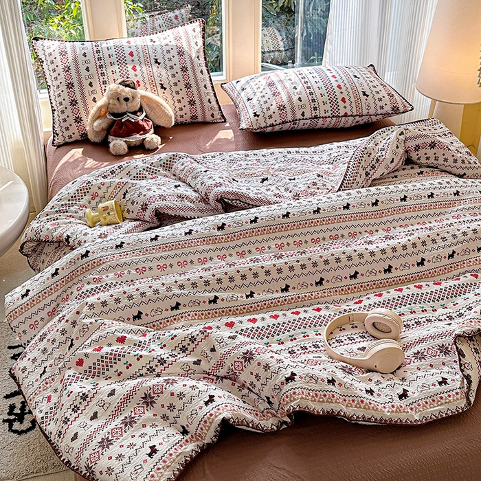 91家纺网 家纺一手货源 找家纺 （总）梵希雅 2026新款A类贝壳秀费尔岛风泡芙棉夏被空调被四件套