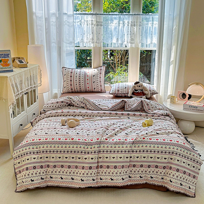 91家纺网 家纺一手货源 找家纺 （总）梵希雅 2026新款A类贝壳秀费尔岛风泡芙棉夏被空调被四件套