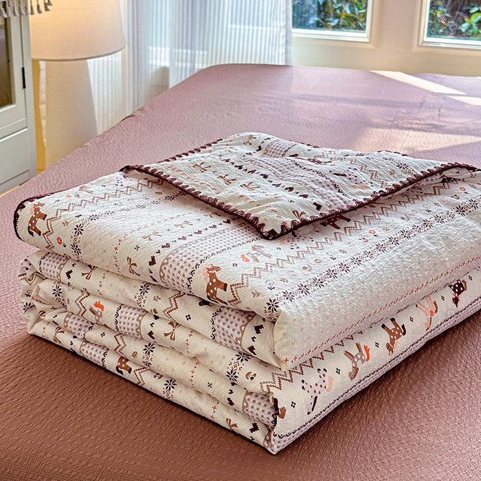 91家纺网 家纺一手货源 找家纺 （总）梵希雅 2026新款A类贝壳秀费尔岛风泡芙棉夏被空调被四件套