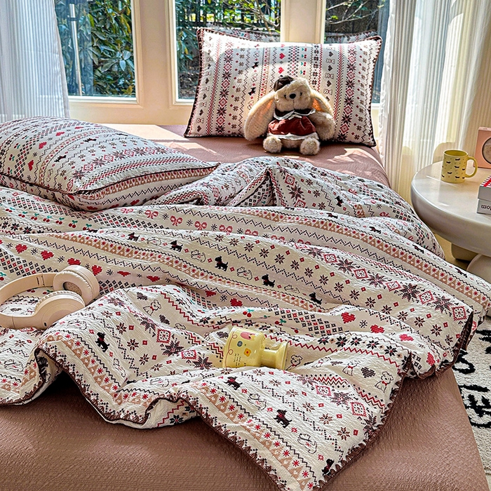 91家纺网 家纺一手货源 找家纺 （总）梵希雅 2026新款A类贝壳秀费尔岛风泡芙棉夏被空调被四件套