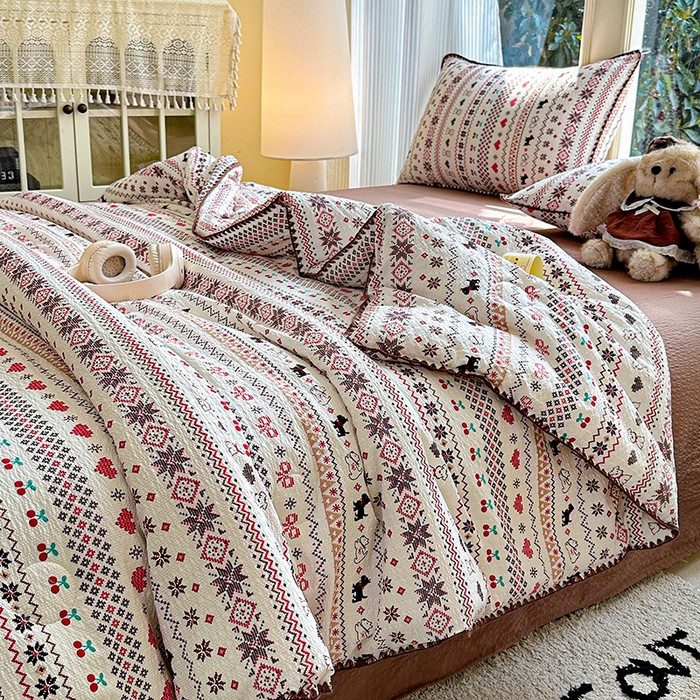 91家纺网 家纺一手货源 找家纺 （总）梵希雅 2026新款A类贝壳秀费尔岛风泡芙棉夏被空调被四件套