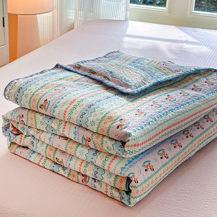 91家纺网 家纺一手货源 找家纺 （总）梵希雅 2026新款A类贝壳秀费尔岛风泡芙棉夏被空调被四件套