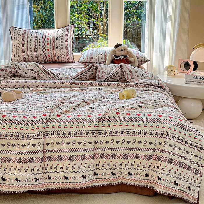 91家纺网 家纺一手货源 找家纺 （总）梵希雅 2026新款A类贝壳秀费尔岛风泡芙棉夏被空调被四件套