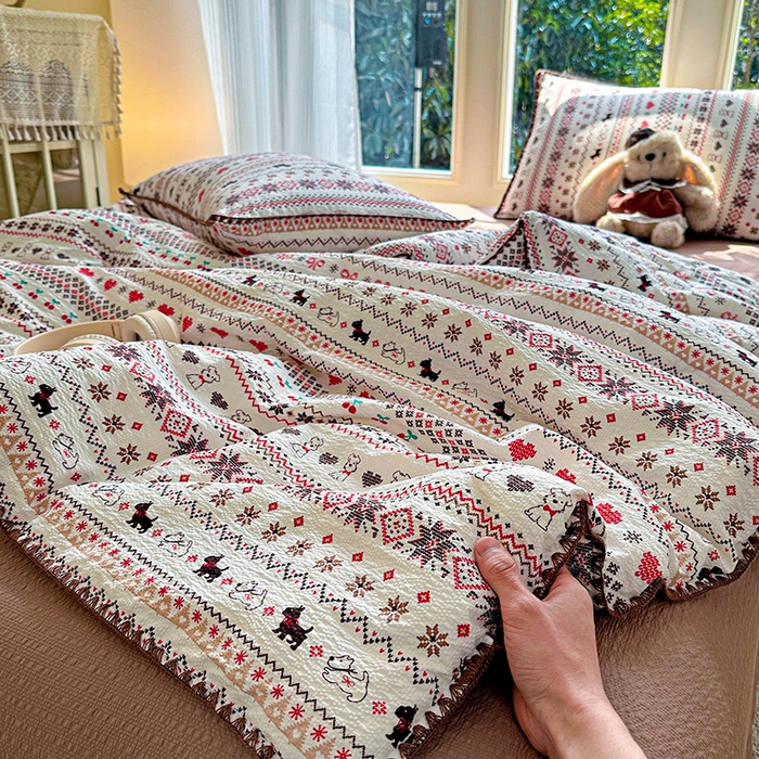 91家纺网 家纺一手货源 找家纺 （总）梵希雅 2026新款A类贝壳秀费尔岛风泡芙棉夏被空调被四件套