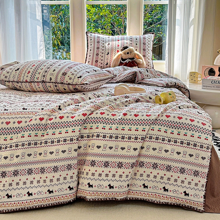 91家纺网 家纺一手货源 找家纺 （总）梵希雅 2026新款A类贝壳秀费尔岛风泡芙棉夏被空调被四件套