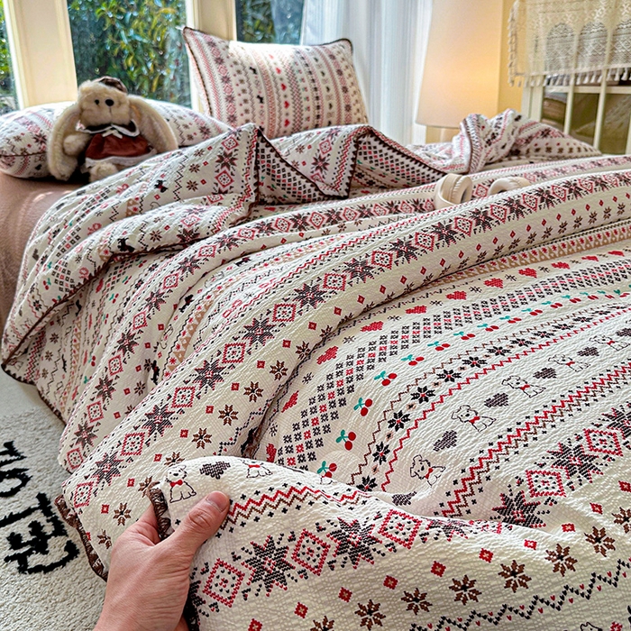 91家纺网 家纺一手货源 找家纺 （总）梵希雅 2026新款A类贝壳秀费尔岛风泡芙棉夏被空调被四件套