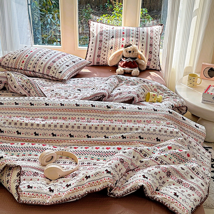 91家纺网 家纺一手货源 找家纺 （总）梵希雅 2026新款A类贝壳秀费尔岛风泡芙棉夏被空调被四件套