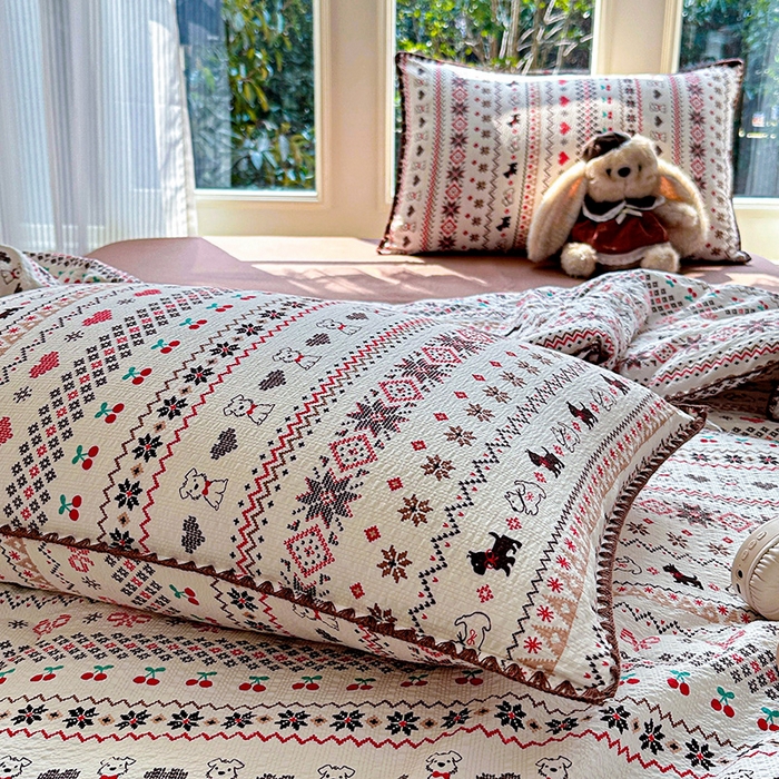 91家纺网 家纺一手货源 找家纺 （总）梵希雅 2026新款A类贝壳秀费尔岛风泡芙棉夏被空调被四件套