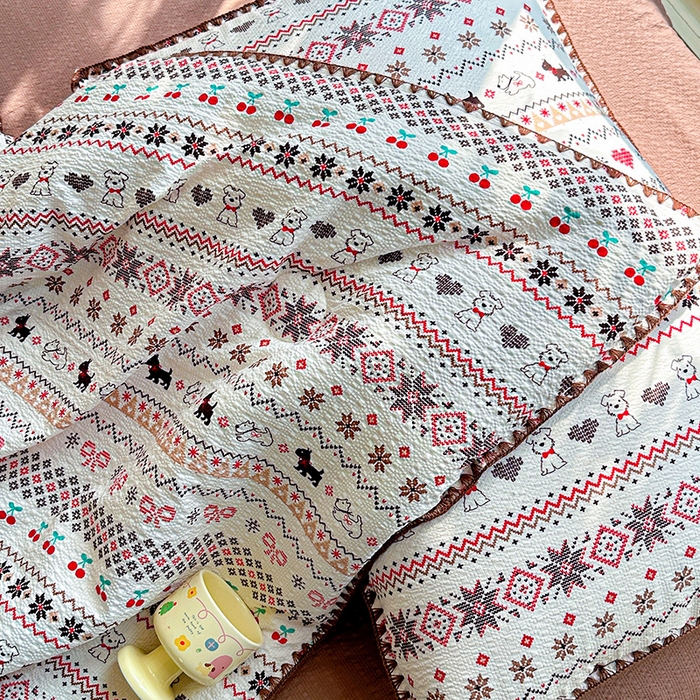 91家纺网 家纺一手货源 找家纺 （总）梵希雅 2026新款A类贝壳秀费尔岛风泡芙棉夏被空调被四件套