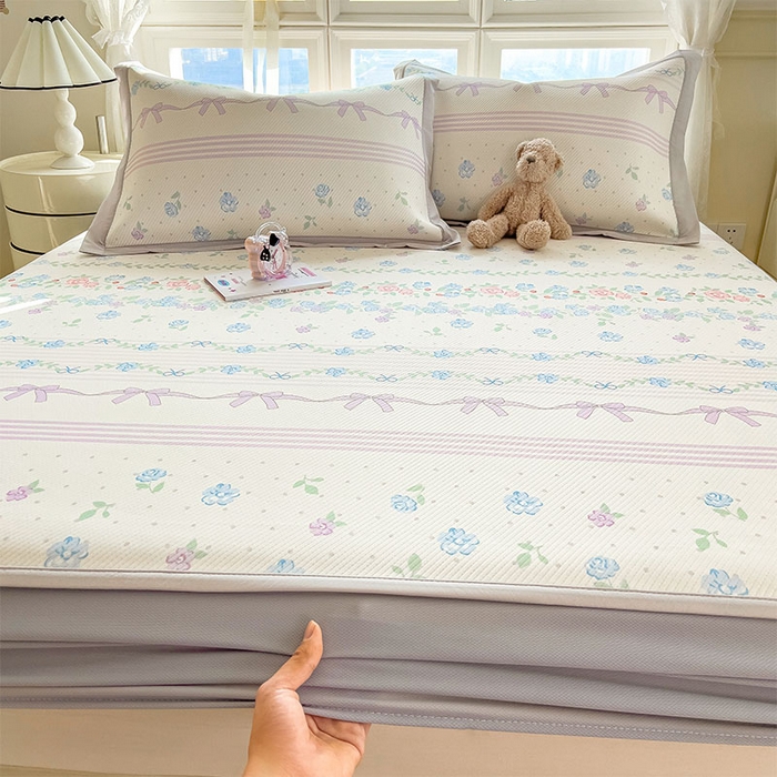 91家纺网 家纺一手货源 找家纺 宜派家纺 2026新款夏季花卉冰丝凉席床笠凉感值过0.21单件夏天冰豆豆A类可机洗学生宿舍空调软席 田园之家-床笠