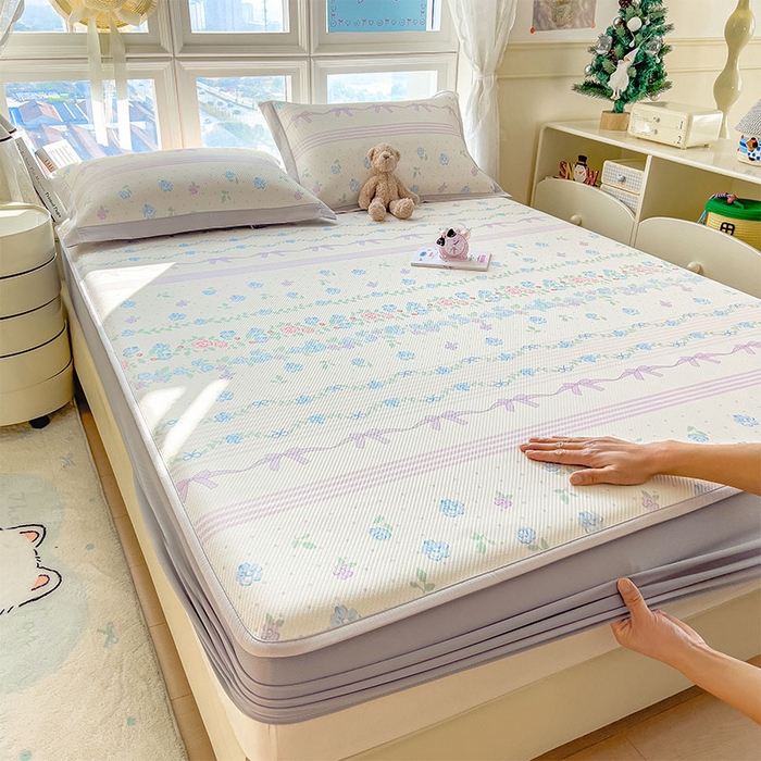 91家纺网 家纺一手货源 找家纺 宜派家纺 2026新款夏季花卉冰丝凉席床笠凉感值过0.21单件夏天冰豆豆A类可机洗学生宿舍空调软席 田园之家-床笠