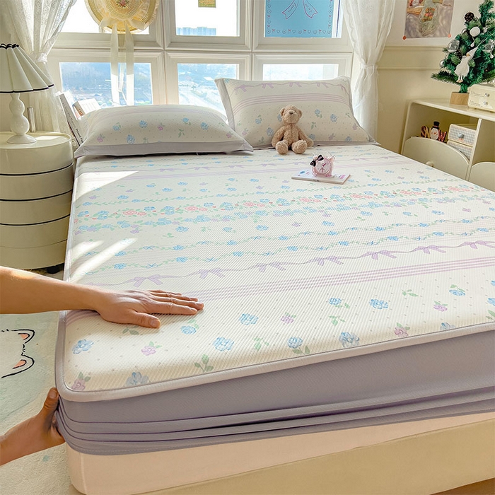 91家纺网 家纺一手货源 找家纺 宜派家纺 2026新款夏季花卉冰丝凉席床笠凉感值过0.21单件夏天冰豆豆A类可机洗学生宿舍空调软席 田园之家-床笠