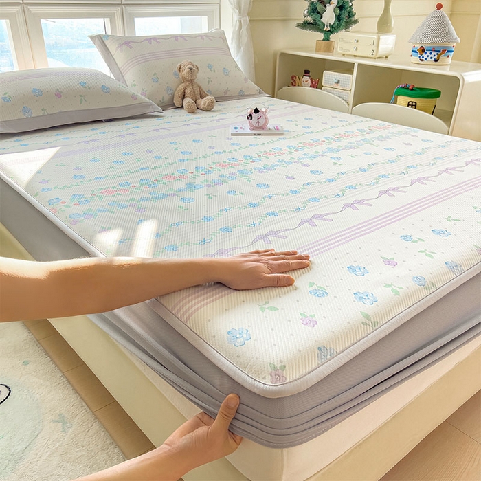 91家纺网 家纺一手货源 找家纺 宜派家纺 2026新款夏季花卉冰丝凉席床笠凉感值过0.21单件夏天冰豆豆A类可机洗学生宿舍空调软席 田园之家-床笠