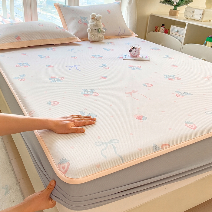 宜派家纺 2026新款夏季花卉冰丝凉席床笠凉感值过0.21单件夏天冰豆豆A类可机洗学生宿舍空调软席 草莓甜心-床笠