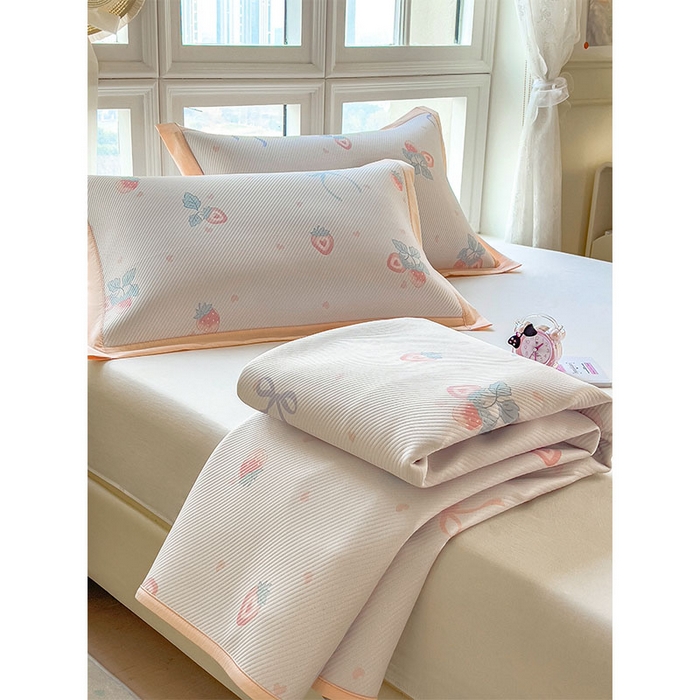 91家纺网 家纺一手货源 找家纺 宜派家纺 2026新款夏季花卉冰丝凉席床笠凉感值过0.21单件夏天冰豆豆A类可机洗学生宿舍空调软席 草莓甜心-床笠