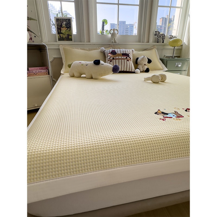 91家纺网 家纺一手货源 找家纺 （总）宜派家纺 2026新款乙纶冰豆豆凉席卡通刺绣印花小红书爆款凉豆豆绣花床席凉感值过0.21冰丝席