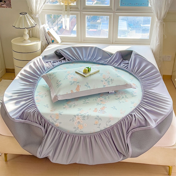 91家纺网 家纺一手货源 找家纺 宜派家纺 2026新款夏季花卉冰丝凉席床笠凉感值过0.21单件夏天冰豆豆A类可机洗学生宿舍空调软席 丛林小兔-床笠