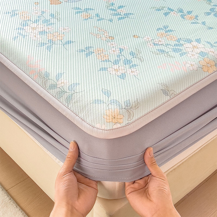 91家纺网 家纺一手货源 找家纺 宜派家纺 2026新款夏季花卉冰丝凉席床笠凉感值过0.21单件夏天冰豆豆A类可机洗学生宿舍空调软席 丛林小兔-床笠