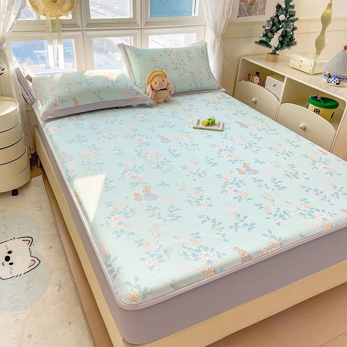 91家纺网 家纺一手货源 找家纺 宜派家纺 2026新款夏季花卉冰丝凉席床笠凉感值过0.21单件夏天冰豆豆A类可机洗学生宿舍空调软席 丛林小兔-床笠