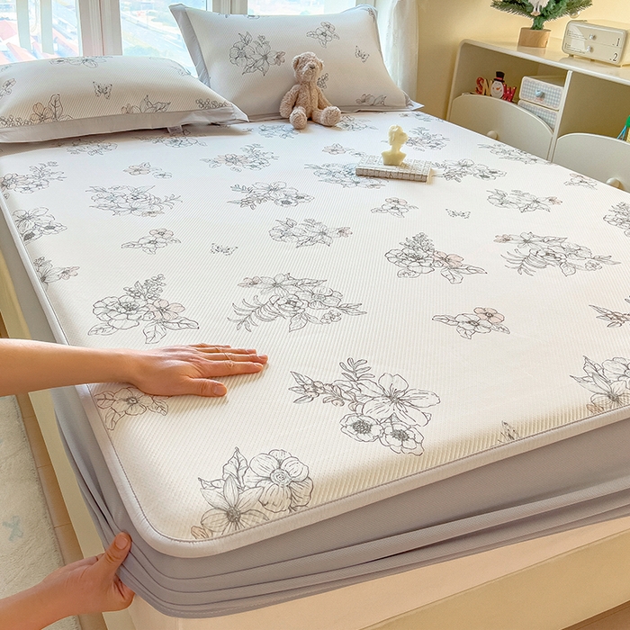 宜派家纺 2026新款夏季花卉冰丝凉席床笠凉感值过0.21单件夏天冰豆豆A类可机洗学生宿舍空调软席 花影-床笠