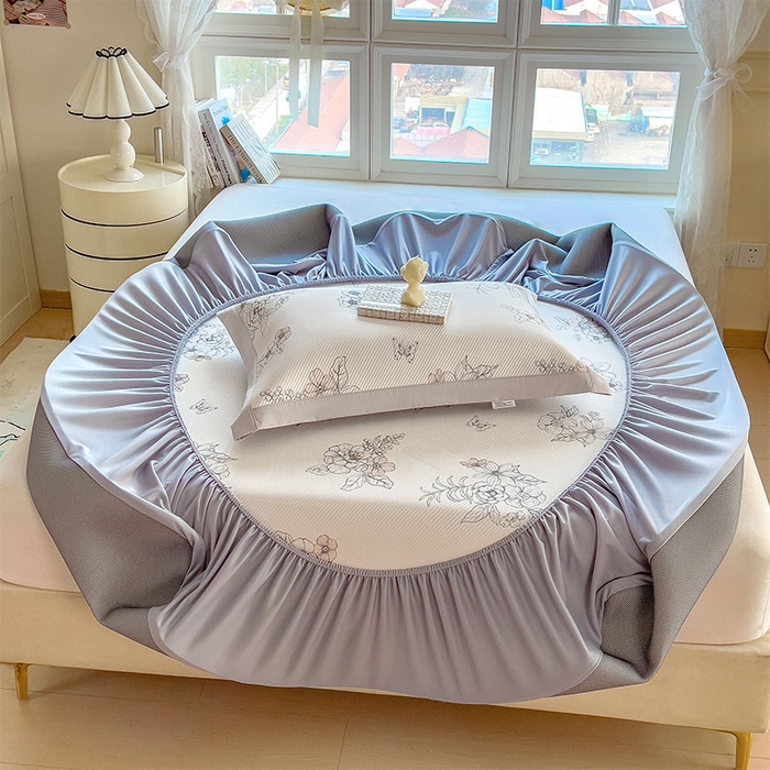 91家纺网 家纺一手货源 找家纺 宜派家纺 2026新款夏季花卉冰丝凉席床笠凉感值过0.21单件夏天冰豆豆A类可机洗学生宿舍空调软席 花影-床笠