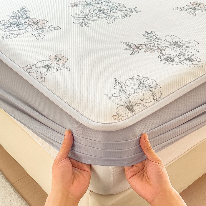 91家纺网 家纺一手货源 找家纺 宜派家纺 2026新款夏季花卉冰丝凉席床笠凉感值过0.21单件夏天冰豆豆A类可机洗学生宿舍空调软席 花影-床笠