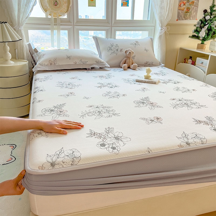 91家纺网 家纺一手货源 找家纺 宜派家纺 2026新款夏季花卉冰丝凉席床笠凉感值过0.21单件夏天冰豆豆A类可机洗学生宿舍空调软席 花影-床笠