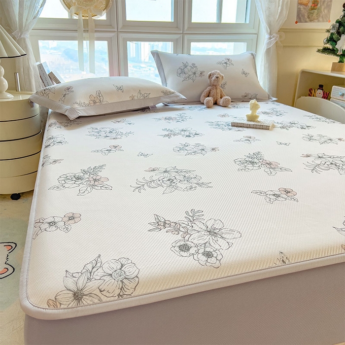 91家纺网 家纺一手货源 找家纺 宜派家纺 2026新款夏季花卉冰丝凉席床笠凉感值过0.21单件夏天冰豆豆A类可机洗学生宿舍空调软席 花影-床笠