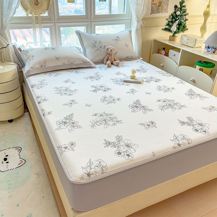 91家纺网 家纺一手货源 找家纺 宜派家纺 2026新款夏季花卉冰丝凉席床笠凉感值过0.21单件夏天冰豆豆A类可机洗学生宿舍空调软席 花影-床笠