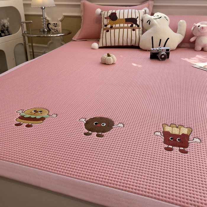 宜派家纺 2026新款乙纶冰豆豆凉席卡通刺绣印花小红书爆款凉豆豆绣花床席凉感值过0.21冰丝席 可可喵派-床席