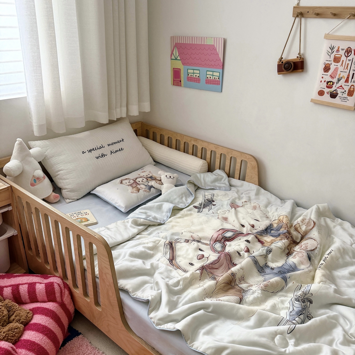 91家纺网 家纺一手货源 找家纺 萌宝家纺 2026新款60S兰精天丝儿童夏被幼儿园大豆夏凉被三件套 飞机小熊