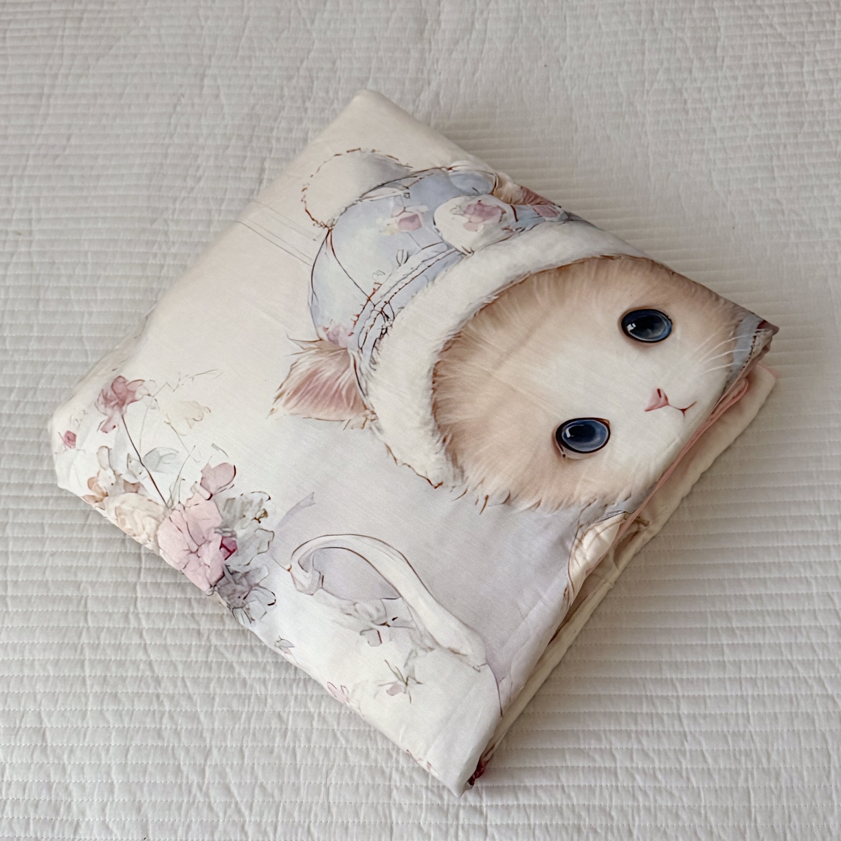 91家纺网 家纺一手货源 找家纺 萌宝家纺 2026新款60S兰精天丝儿童夏被幼儿园大豆夏凉被三件套 淑女猫咪