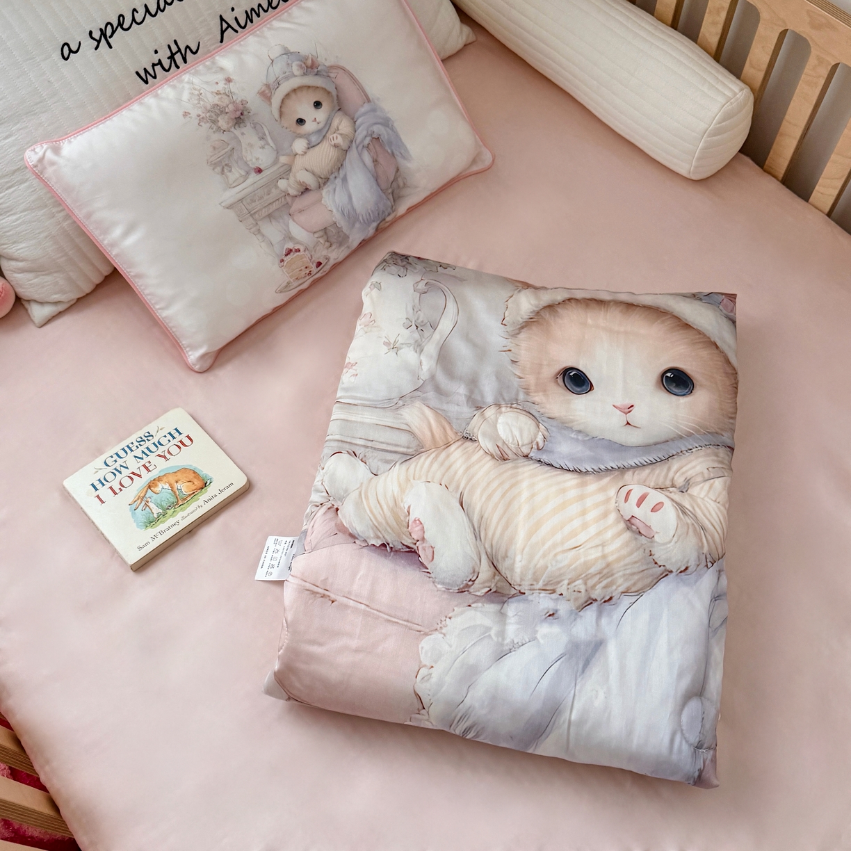 91家纺网 家纺一手货源 找家纺 萌宝家纺 2026新款60S兰精天丝儿童夏被幼儿园大豆夏凉被三件套 淑女猫咪