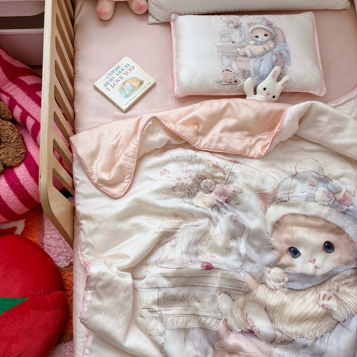 91家纺网 家纺一手货源 找家纺 萌宝家纺 2026新款60S兰精天丝儿童夏被幼儿园大豆夏凉被三件套 淑女猫咪