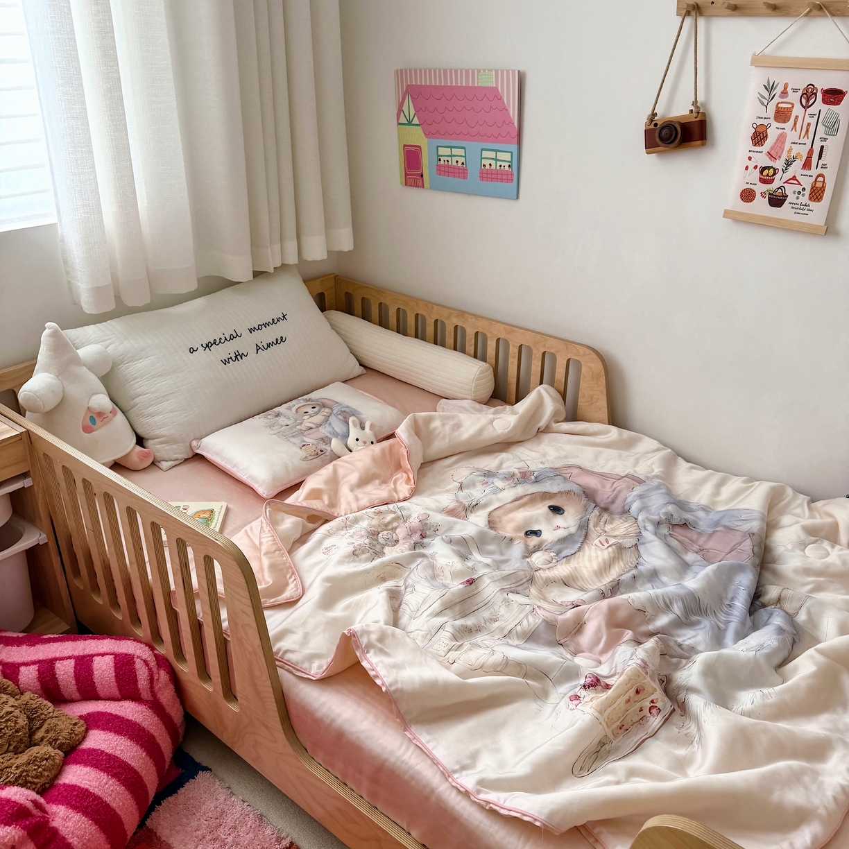 91家纺网 家纺一手货源 找家纺 萌宝家纺 2026新款60S兰精天丝儿童夏被幼儿园大豆夏凉被三件套 淑女猫咪