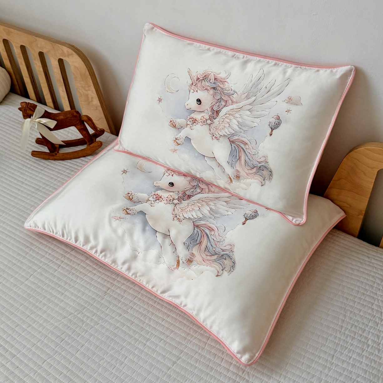 萌宝家纺 2026新款60S兰精天丝儿童枕套幼儿园枕头 独角小马