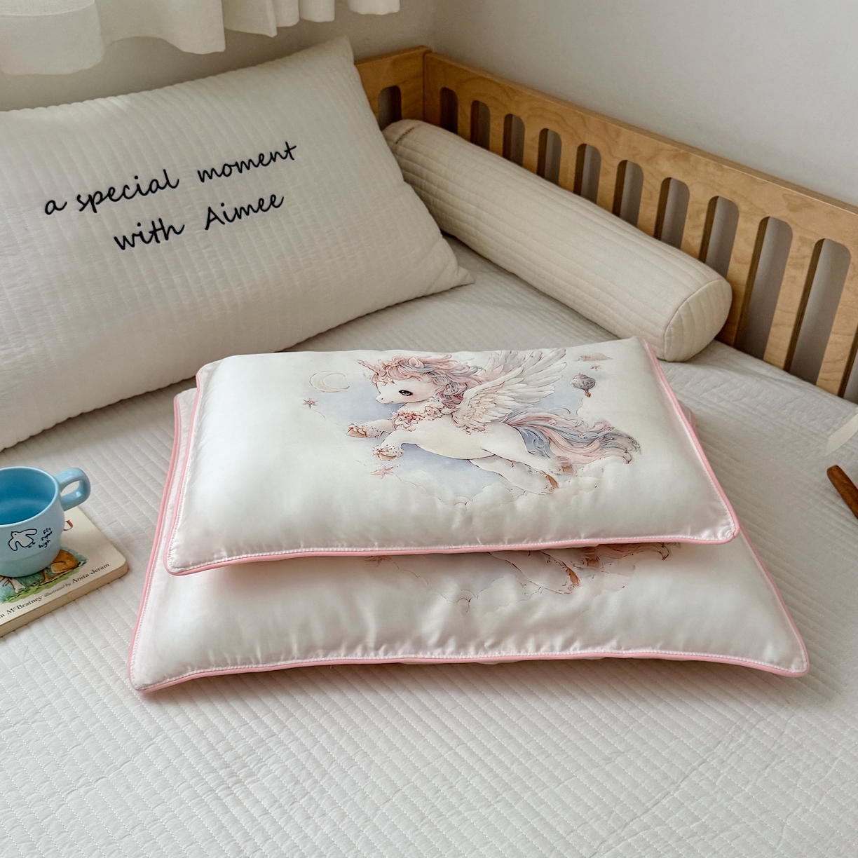 91家纺网 家纺一手货源 找家纺 萌宝家纺 2026新款60S兰精天丝儿童枕套幼儿园枕头 独角小马