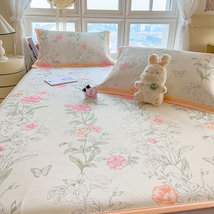 91家纺网 家纺一手货源 找家纺 宜派家纺 2026新款夏季花卉冰丝凉席床笠凉感值过0.21单件夏天冰豆豆A类可机洗学生宿舍空调软席 牡丹粉-床笠