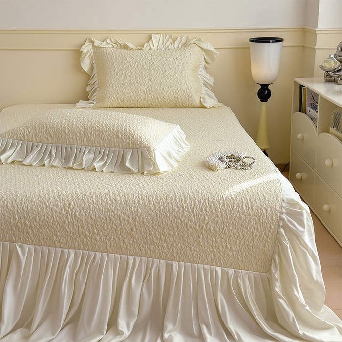 91家纺网 家纺一手货源 找家纺 （总）宜派家纺 2026新款夏季凉感公主风冰豆豆花边凉席床裙款凉感值过0.21三件套可机洗冰丝空调软席子