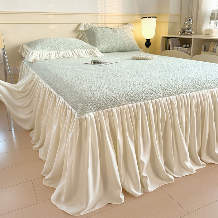 91家纺网 家纺一手货源 找家纺 （总）宜派家纺 2026新款夏季凉感公主风冰豆豆花边凉席床裙款凉感值过0.21三件套可机洗冰丝空调软席子