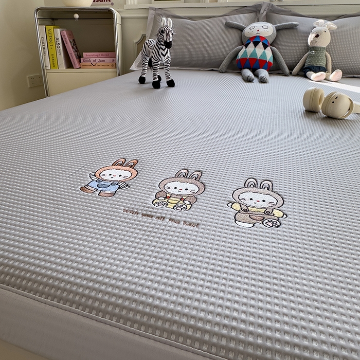 宜派家纺 2026新款乙纶冰豆豆凉席卡通刺绣印花小红书爆款凉豆豆绣花床席凉感值过0.21冰丝席 兔免星人-床席