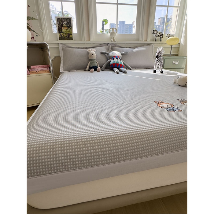 91家纺网 家纺一手货源 找家纺 宜派家纺 2026新款乙纶冰豆豆凉席卡通刺绣印花小红书爆款凉豆豆绣花床席凉感值过0.21冰丝席 兔免星人-床席