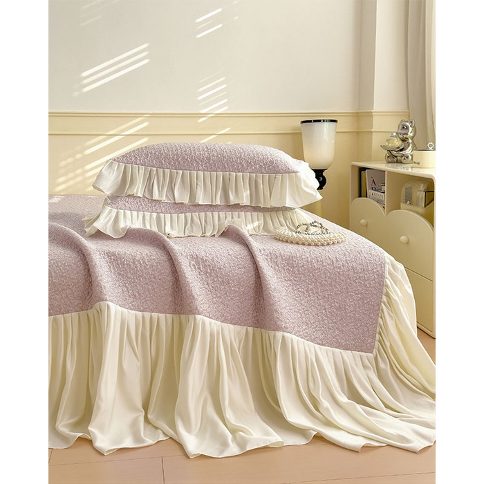 91家纺网 家纺一手货源 找家纺 宜派家纺 2026新款夏季凉感公主风冰豆豆花边凉席床裙款凉感值过0.21三件套可机洗冰丝空调软席子 豆豆物语-流连紫-床裙